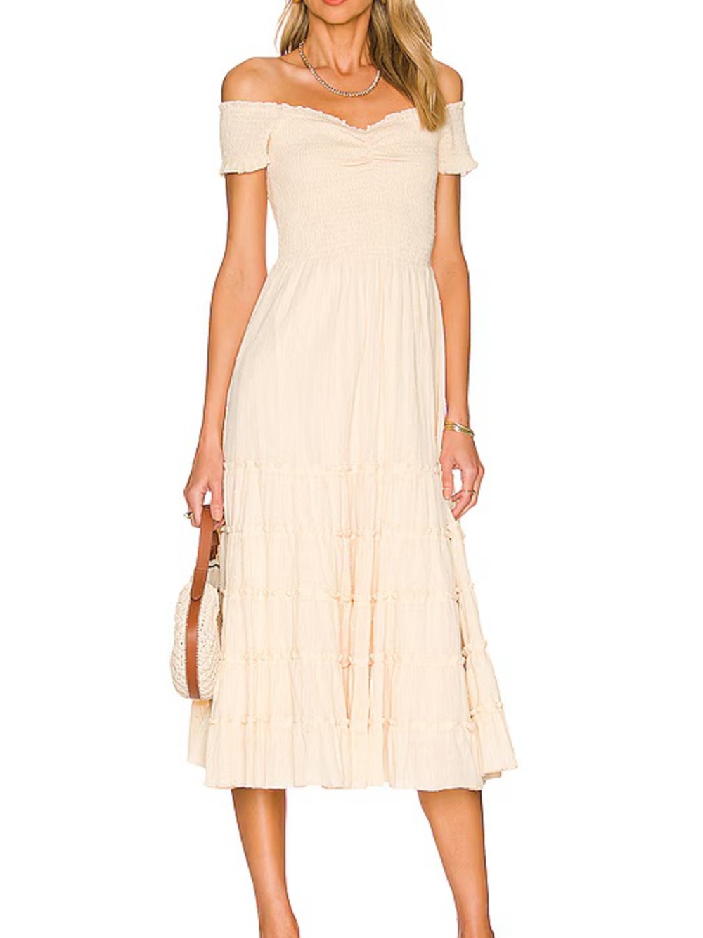 Heartloom Cream Off-the-Shoulder Smocked Midi Dress